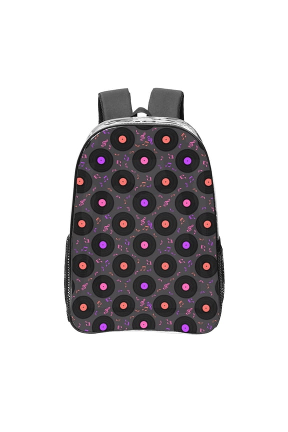 Vinyl Records Musical Notes Clear Backpack, Transparent Bookbag for School for Women Men, Capacity Clear Bag for College, Travel