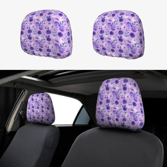 Kdxio Violet Pattern Print 2 Piece Car Head Rest Covers Set Auto Front/Rear Seats Headrest Cover Universal Fit Most Cars,Sedan, SUV