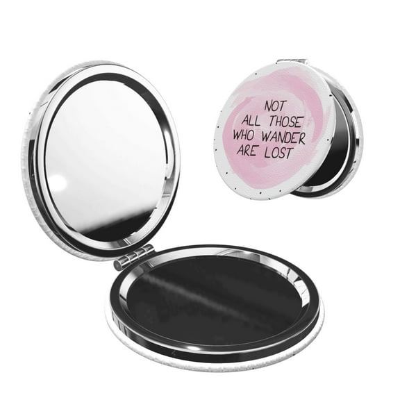 Kdxio Not All Those Who Wander Are Lost Pocket Mirror, 1X/2X Travel Makeup Mirror 2-Sided Folding Small Mirror Portable Double-Sided Magnifying Cosmetic Mirror for Gift-Round Shape