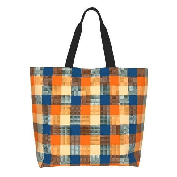 Kdxio Warm Orange Plaid Casual Tote Bags Women Big Capacity Shoulder Bag for Women Travel Shoulder Bags Handbags