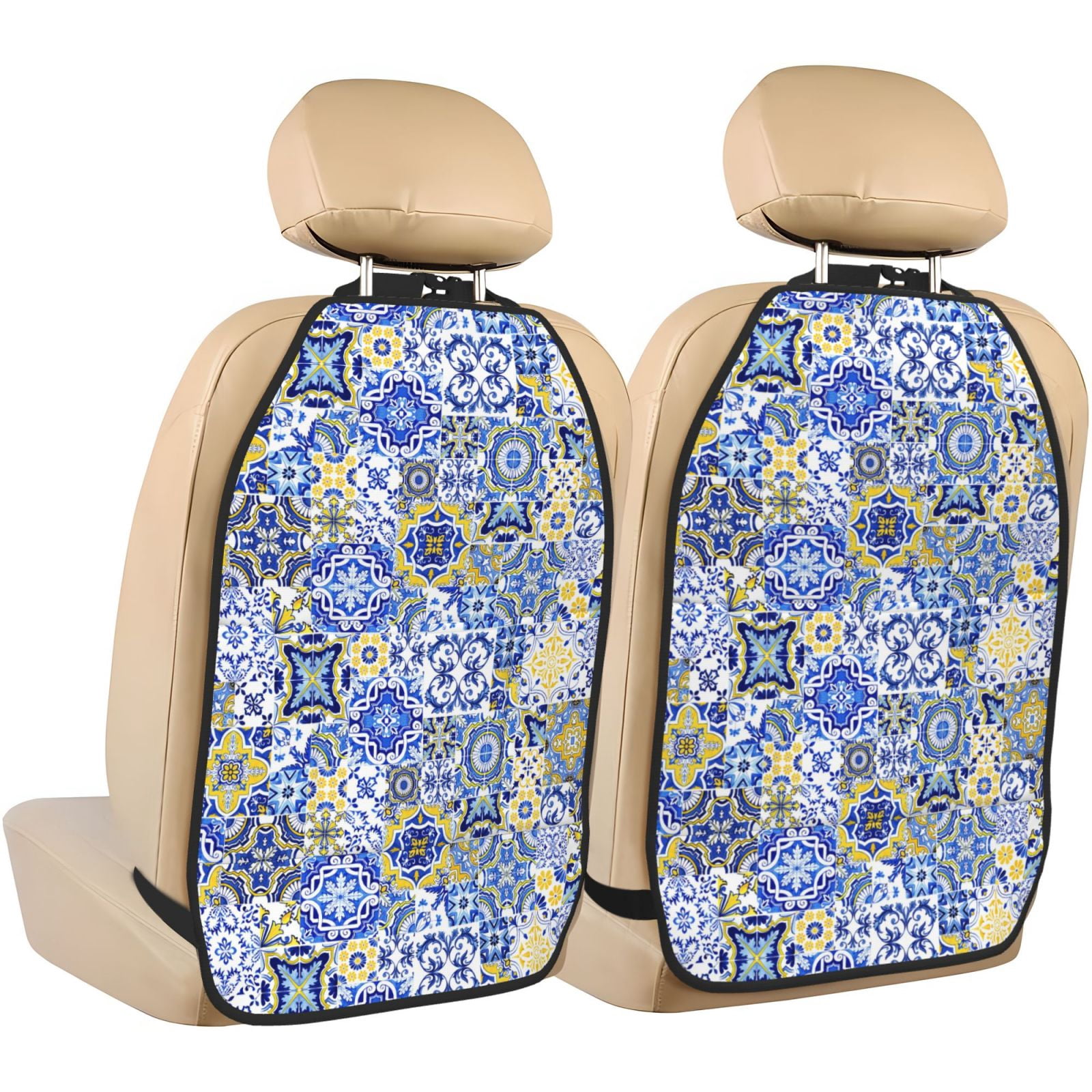Kdxio Watercolor Artwork Print 2 Pack Car Kick Mat Seat Cover Back Protector Mat with Pockets for Organizer Backseat Protector and Storage Anti Kick Pad for Vehicles