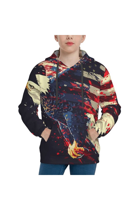 Watercolor Bald Eagle Pattern Boys Athletic Unisex Boys Girls Hoodie with Pocket Sweatshirts-X-Large