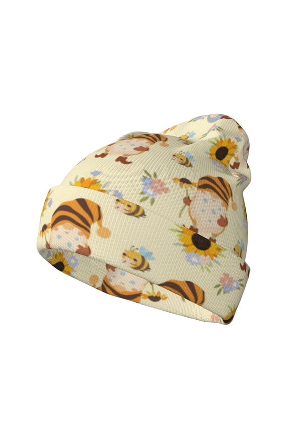 Watercolor Bee Honey Honeycomb Bee Winter Beanie for Men Women Beanie Knit Hat Cuffed Cap Beanie Knit Chunky Snow Cap