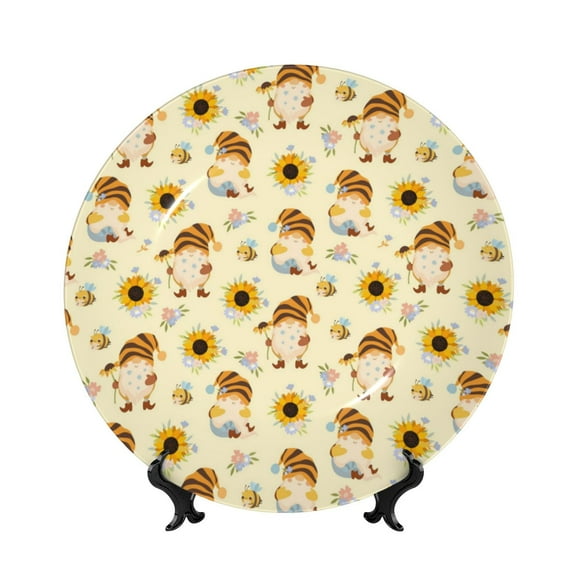 Kdxio Watercolor Bee Honey Honeycomb Bee Bone China Decorative Plate Ceramic Decorative Plate for Home Office Wall Stand Decorative Plates for Home Bedroom-10in