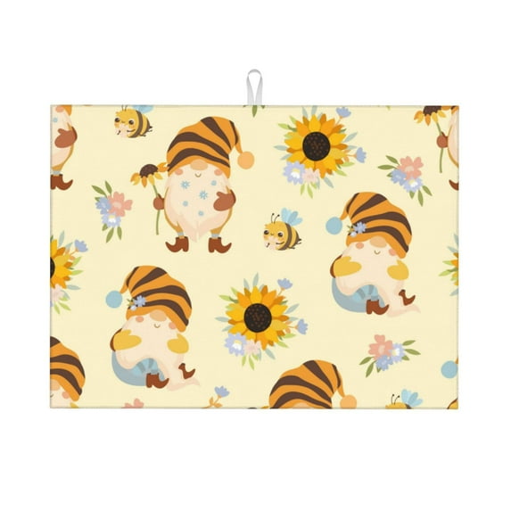 Kdxio Watercolor Bee Honey Honeycomb Bee for Dish Drying Mat,24*18 inch Absorbent Dish Drainer Kitchen Counter,Large Size Dish Drying Pad for Countertops,Draining Racks