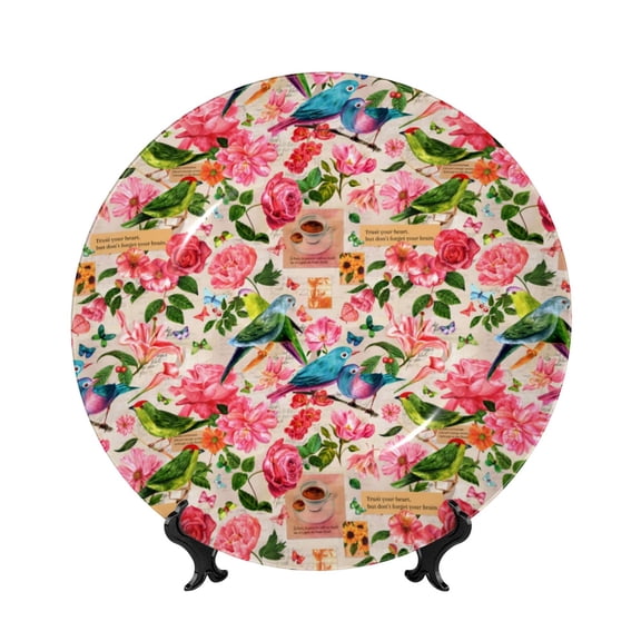 Kdxio Watercolor Birds Bone China Decorative Plate Ceramic Decorative Plate for Home Office Wall Stand Decorative Plates for Home Bedroom-6in