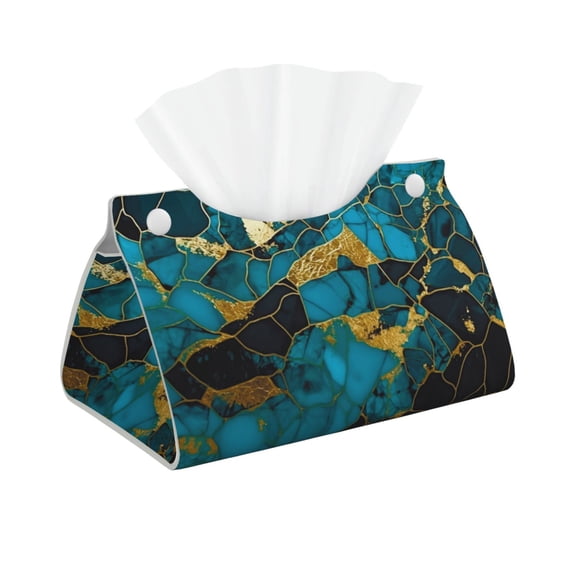 Kdxio Watercolor Blue Marbled Print Tissue Box Cover,Modern PU Leather Rectangular Tissue Box Holder for Bathroom Living Room Bedroom Office Desk Car Home