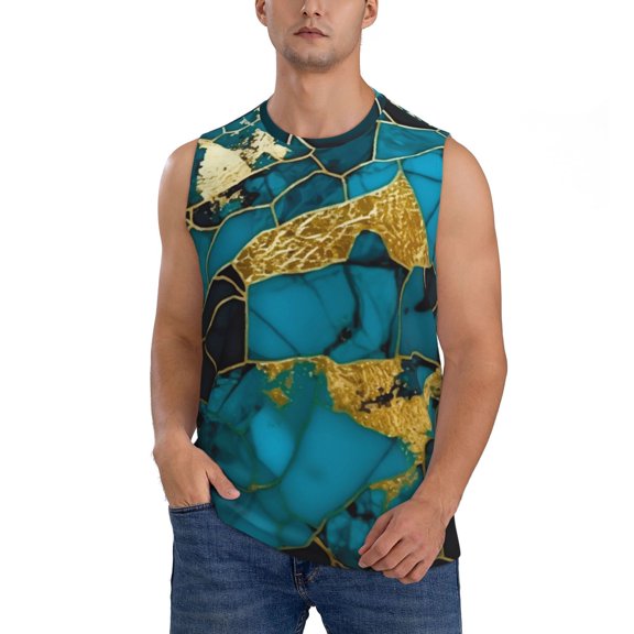 Kdxio Watercolor Blue Marbled for Men's Muscle T-shirt,Sleeveless for Workout Running Athletic Gym Lounge Casual