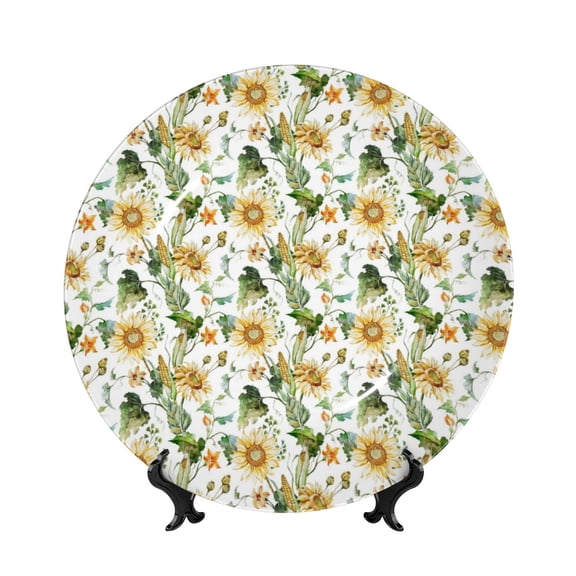 Kdxio Watercolor Bright Sunflowers Bone China Decorative Plate Ceramic Decorative Plate for Home Office Wall Stand Decorative Plates for Home Bedroom-6in
