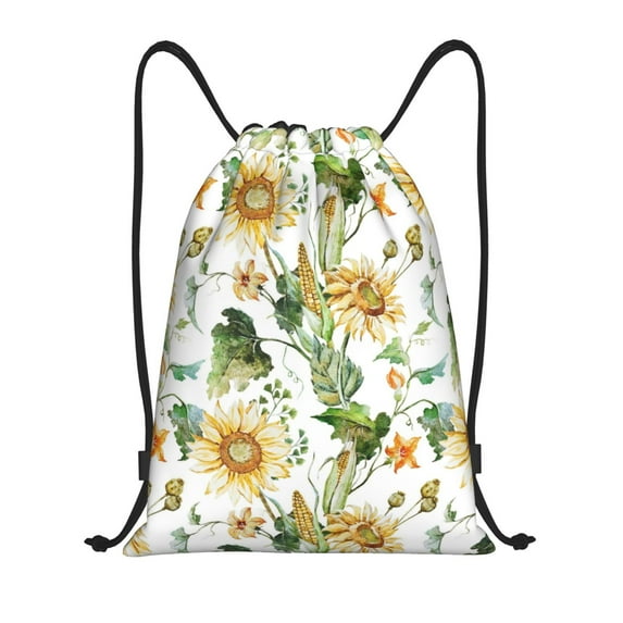 Kdxio Watercolor Bright Sunflowers Print Drawstring Backpack Bag,Waterproof Draw String Back Sack, Gym Drawstring Bags Swim Bag For Unisex