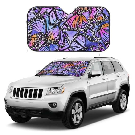Kdxio Watercolor Butterflies Print Windshield Sun Shade, Foldable Sun Blocker for Car,Truck,SUV Automotive Interior Sun Protection,Reflective Shade for Front Windshield(Small)