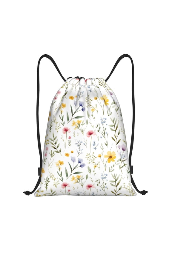 Watercolor Floral A Print Drawstring Backpack Bag,Waterproof Draw String Back Sack, Gym Drawstring Bags Swim Bag For Unisex