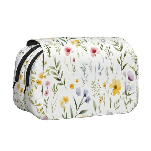Kdxio Watercolor Floral A for Double Compartment Pen Case Oxford Organizer with Zipper Pockets for Students Artists