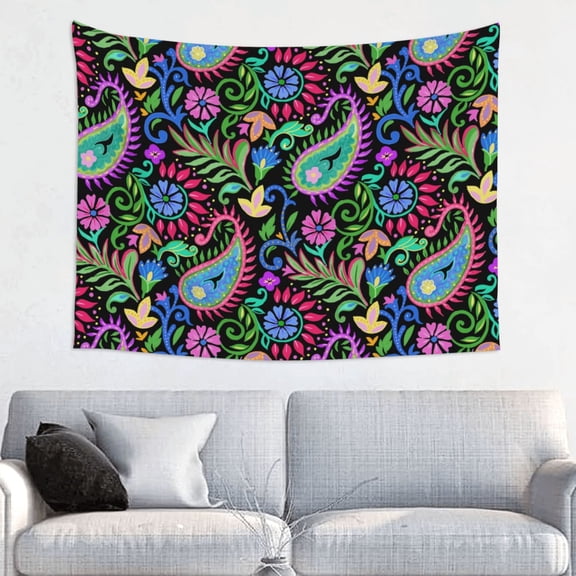 Kdxio Watercolor Floral Paisley Wall Hanging Tapestries Banner For Bedroom College Dorm Home Living Room Party Decor 29X37 In