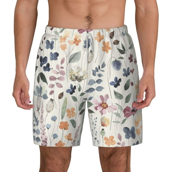 Kdxio Watercolor Floral Print Men'S Swim Trunks With Compression Liner 7 Inch Inseam Quick Dry Swim Shorts