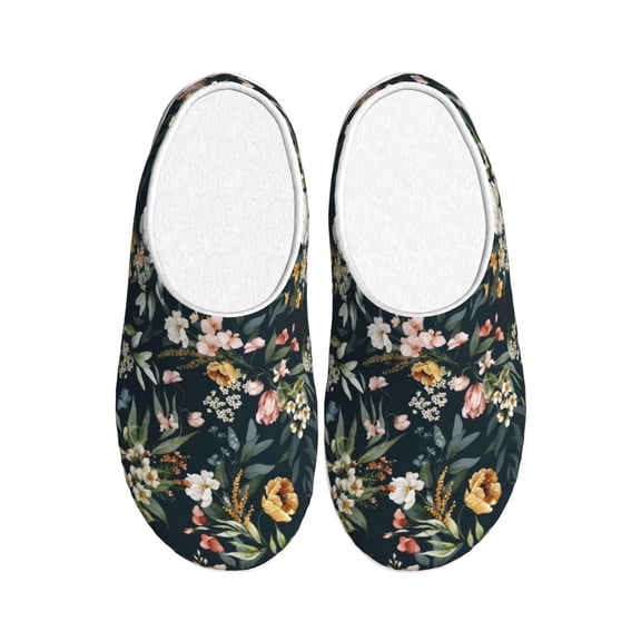 Kdxio Watercolor Floral Women's Men's Slippers Plush Slip-On House Slipper for Winter Indoor Soft Cushion Non-slip Fluffy Slides Slippers-39/40
