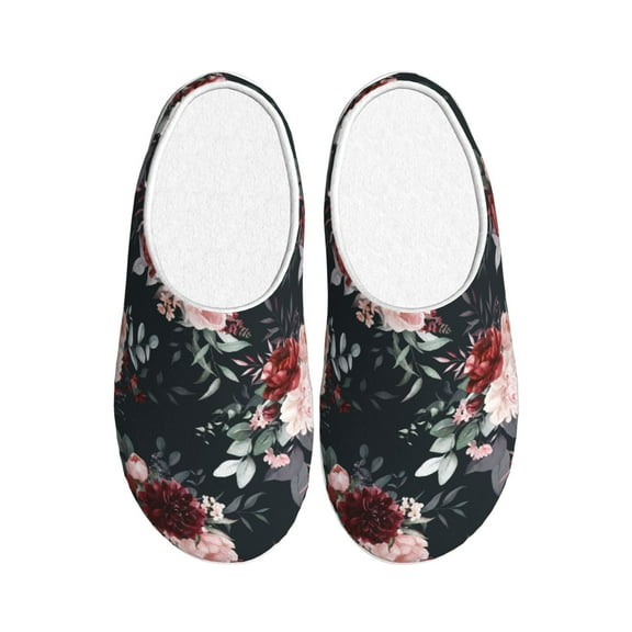 Kdxio Watercolor Floral Women's Men's Slippers Plush Slip-On House Slipper for Winter Indoor Soft Cushion Non-slip Fluffy Slides Slippers-39/40