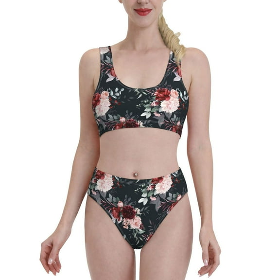 Kdxio Watercolor Floral for Womens High Waisted Bikini Top Sports Style Two Piece Bathing Suits