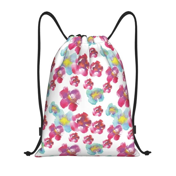 Kdxio Watercolor Flowers Print Drawstring Backpack Bag,Waterproof Draw String Back Sack, Gym Drawstring Bags Swim Bag For Unisex