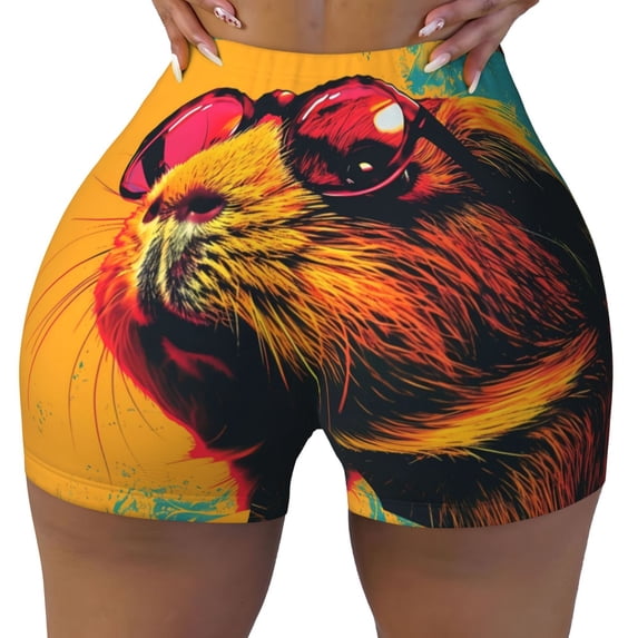 Kdxio Watercolor Glasses Guinea Pig Print Workout Shorts for Women Seamless Soft Smooth Gym Yoga Scrunch Active Shorts