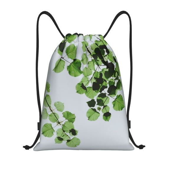 Kdxio Watercolor Green Leaves Print Drawstring Backpack Bag,Waterproof Draw String Back Sack, Gym Drawstring Bags Swim Bag For Unisex
