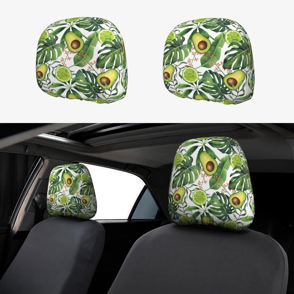 Kdxio Watercolor Green Tropical Pattern Print 2 Piece Car Head Rest Covers Set Auto Front/Rear Seats Headrest Cover Universal Fit Most Cars,Sedan, SUV