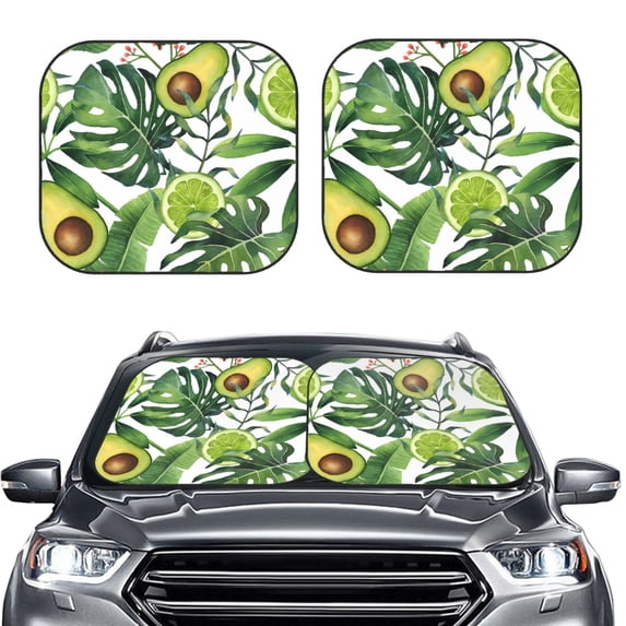 Kdxio Watercolor Green Tropical Print 2-Piece Sun Shade Front Windshield - Foldable Car Front Window Sunshades For Most Sedans Suv Truck