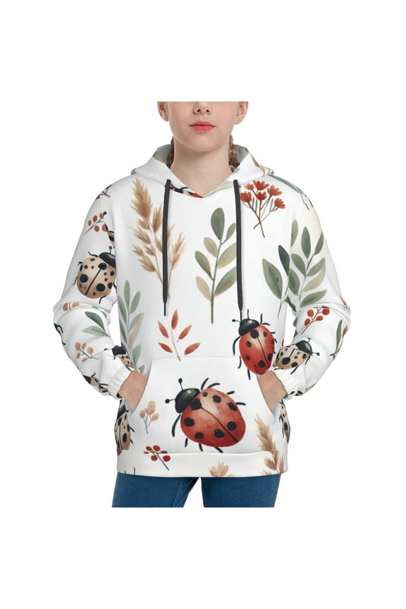 Watercolor Ladybug Pattern Boys Athletic Unisex Boys Girls Hoodie with Pocket Sweatshirts-Medium