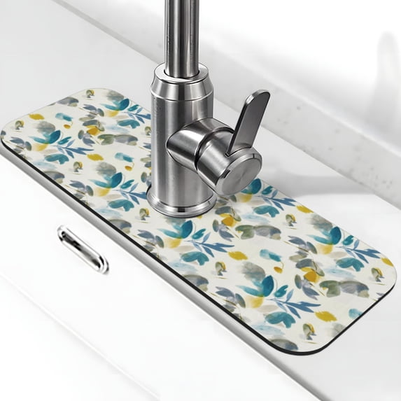 Kdxio Watercolor Leaves Pattern Non-Slip Diatom Mud Faucet Drain Pad,Self Absorbent Mat for Kitchen Sink for Variety Kitchen & Bathroom Countertops