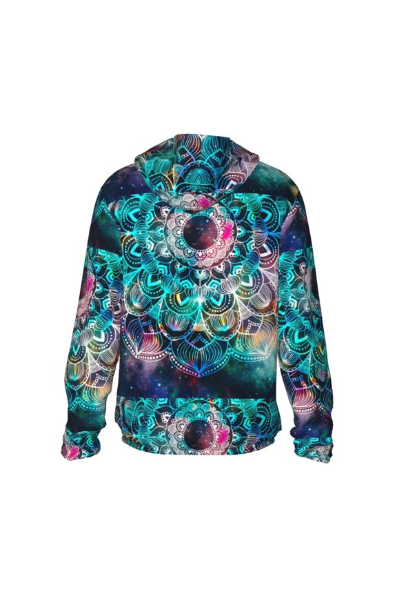 Watercolor Mandala Print Women Men Sun Protection UPF 50+ Jackets Zip Up Long Sleeve Hoodie Hiking Lightweight with Pockets