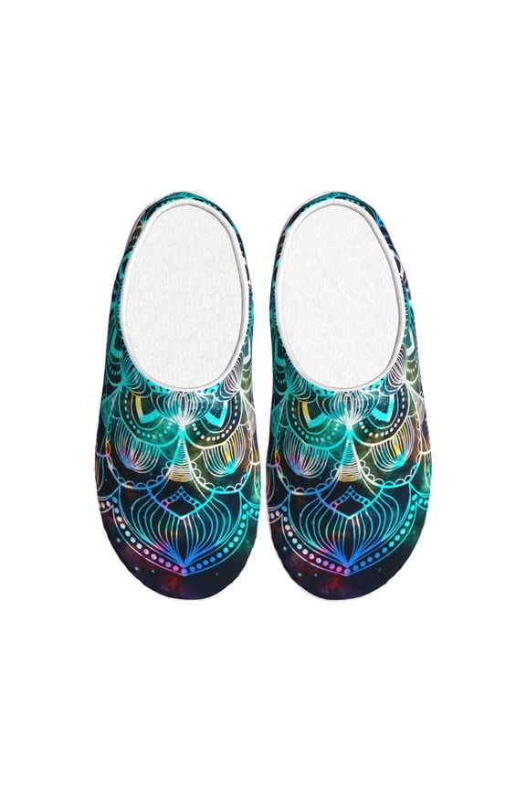 Watercolor Mandala Women's Men's Slippers Plush Slip-On House Slipper for Winter Indoor Soft Cushion Non-slip Fluffy Slides Slippers-8
