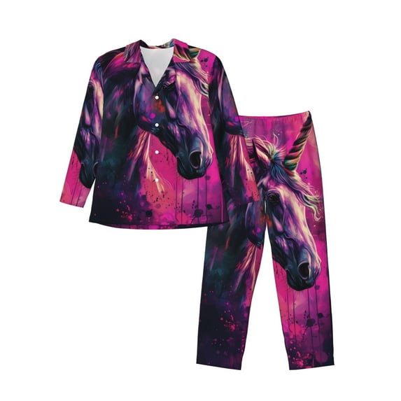 Kdxio Watercolor Painting White Horse Men’s Pajama Set Pajamas For Men 2 Piece PJ Set with Men Pajama Pants and Long Sleeve T-Shirt Lounge Set-X-Large