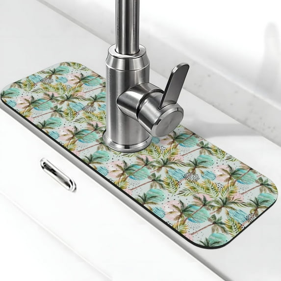 Kdxio Watercolor Palm Tree Pattern Non-Slip Diatom Mud Faucet Drain Pad,Self Absorbent Mat for Kitchen Sink for Variety Kitchen & Bathroom Countertops
