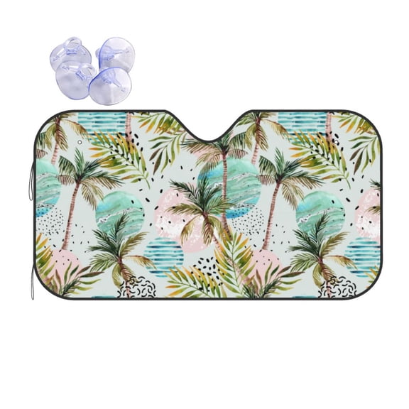 Kdxio Watercolor Palm Tree Print Front Windshield Sun Shade,Folding Auto Sunshade for Car Truck SUV-Small