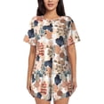 thumbnail image 1 of Kdxio Watercolor Plants Print Pajamas Sets for Women Short-Sleeved Pjs with Lounge Shorts Two Piece Sleepwear S-4XL, 1 of 9