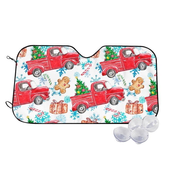 Kdxio Watercolor Red Truck And Fir Tree Print Windshield Sun Shade,UV Rays and Sun Heat Protection,Sunshade for Car Windshield,Car Shade Front Windshield - Small