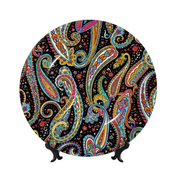 Kdxio Watercolor Romantic Paisley Bone China Decorative Plate Ceramic Decorative Plate for Home Office Wall Stand Decorative Plates for Home Bedroom-7in