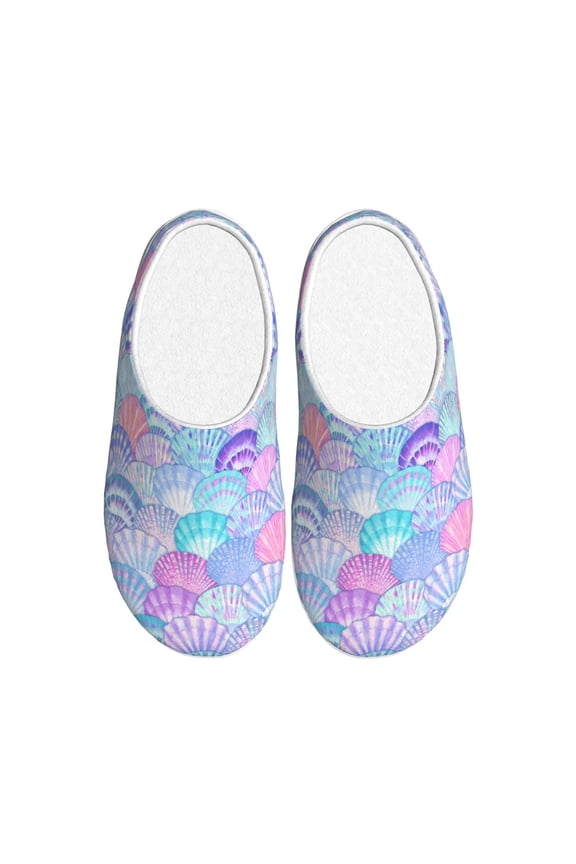 Watercolor Sea Shells 1 Women's Men's Slippers Plush Slip-On House Slipper for Winter Indoor Soft Cushion Non-slip Fluffy Slides Slippers-11