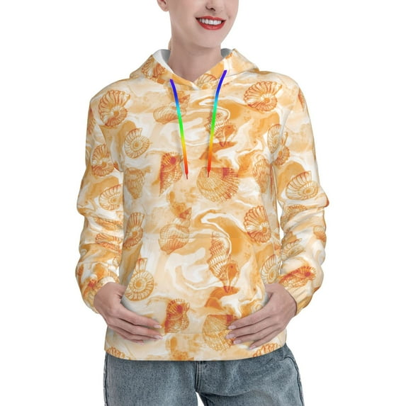 Kdxio Watercolor Sea Shells Print Womens Oversized Hoodies Sweatshirts Hooded Pullover Tops Sweaters Casual-Small
