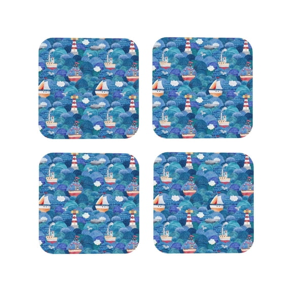 Kdxio Watercolor Ships Funny Coasters,4 Pcs Leather Coasters,Housewarming Gifts,Protect Furniture from Water Marks Scratch and Damage