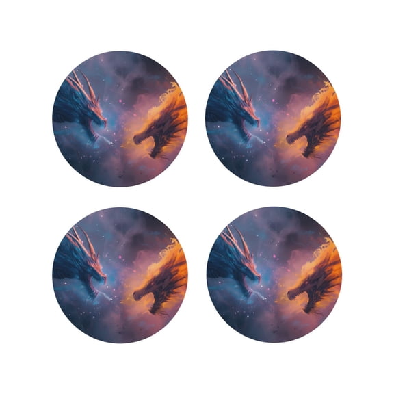 Kdxio Watercolor Sky Dragon Funny Coasters,4 Pcs Leather Coasters,Housewarming Gifts,Protect Furniture from Water Marks Scratch and Damage