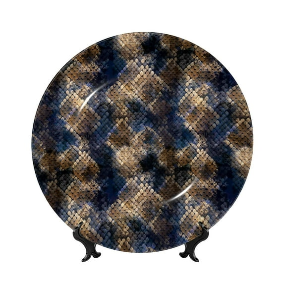 Kdxio Watercolor Snake Skin Bone China Decorative Plate Ceramic Decorative Plate for Home Office Wall Stand Decorative Plates for Home Bedroom-7in