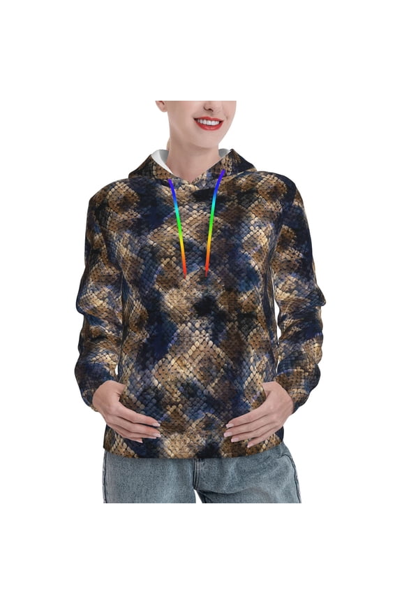 Watercolor Snake Skin Print Womens Oversized Hoodies Sweatshirts Hooded Pullover Tops Sweaters Casual-