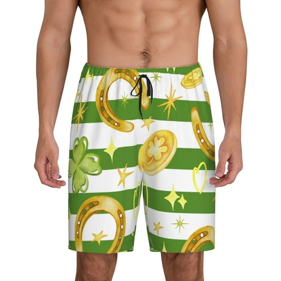 Kdxio Watercolor St Patrick Day Print Mens Sleep Shorts Bottoms Soft Comfy Pajama Wear Pants with Drawstring Pockets
