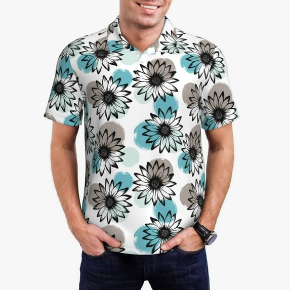 Kdxio Watercolor Sunflower Print Men's Short Sleeve Polo Shirt,Midweight Men's Shirt