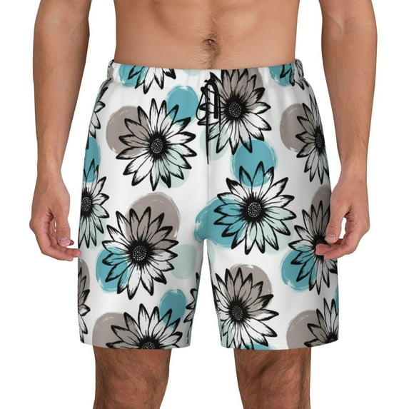 Kdxio Watercolor Sunflower Print Men's Swim Trunks with Compression Liner 7 Inch Inseam Quick Dry Swim Shorts