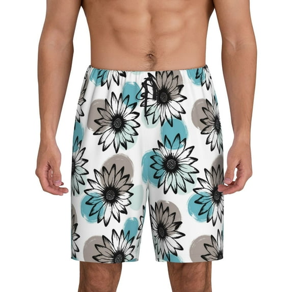 Kdxio Watercolor Sunflower Print Mens Sleep Shorts Bottoms Soft Comfy Pajama Wear Pants with Drawstring Pockets