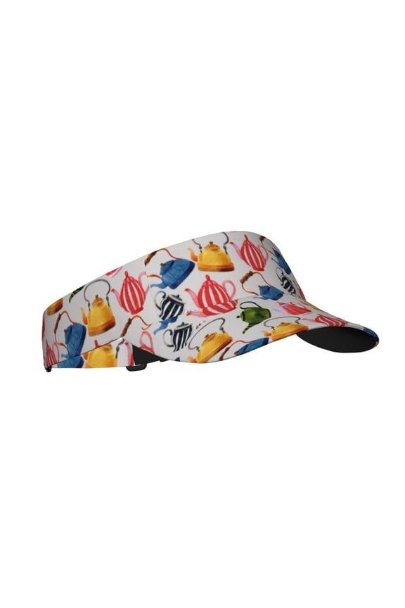 Watercolor Teapots Print Sun Visor Hat Golf Visor Adjustable Velcro Outdoor Sports Cap for Men Women