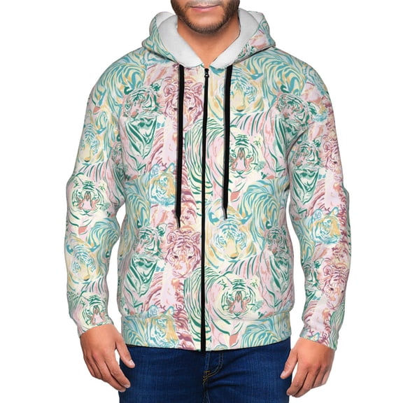 Kdxio Watercolor Tiger Print Men Hoodies Casual Hoodies for Men with Zip Pockets Full Zip Long Sleeve Sweatshirt Sports Hooded Jacket-Large