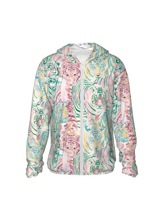 Watercolor Tiger Print Women Men Sun Protection UPF 50+ Jackets Zip Up Long Sleeve Hoodie Hiking Lightweight with Pockets